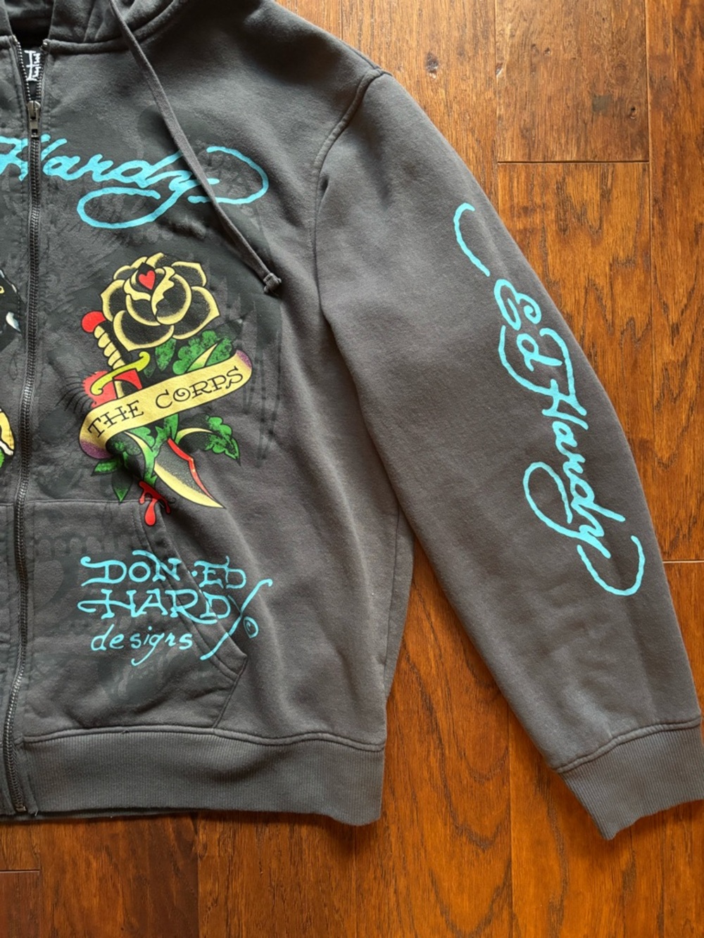Ed Hardy Snake Panther Tattoo Zip Hoodie Charcoal | Size XL | Y2K - Picture 9 of 11